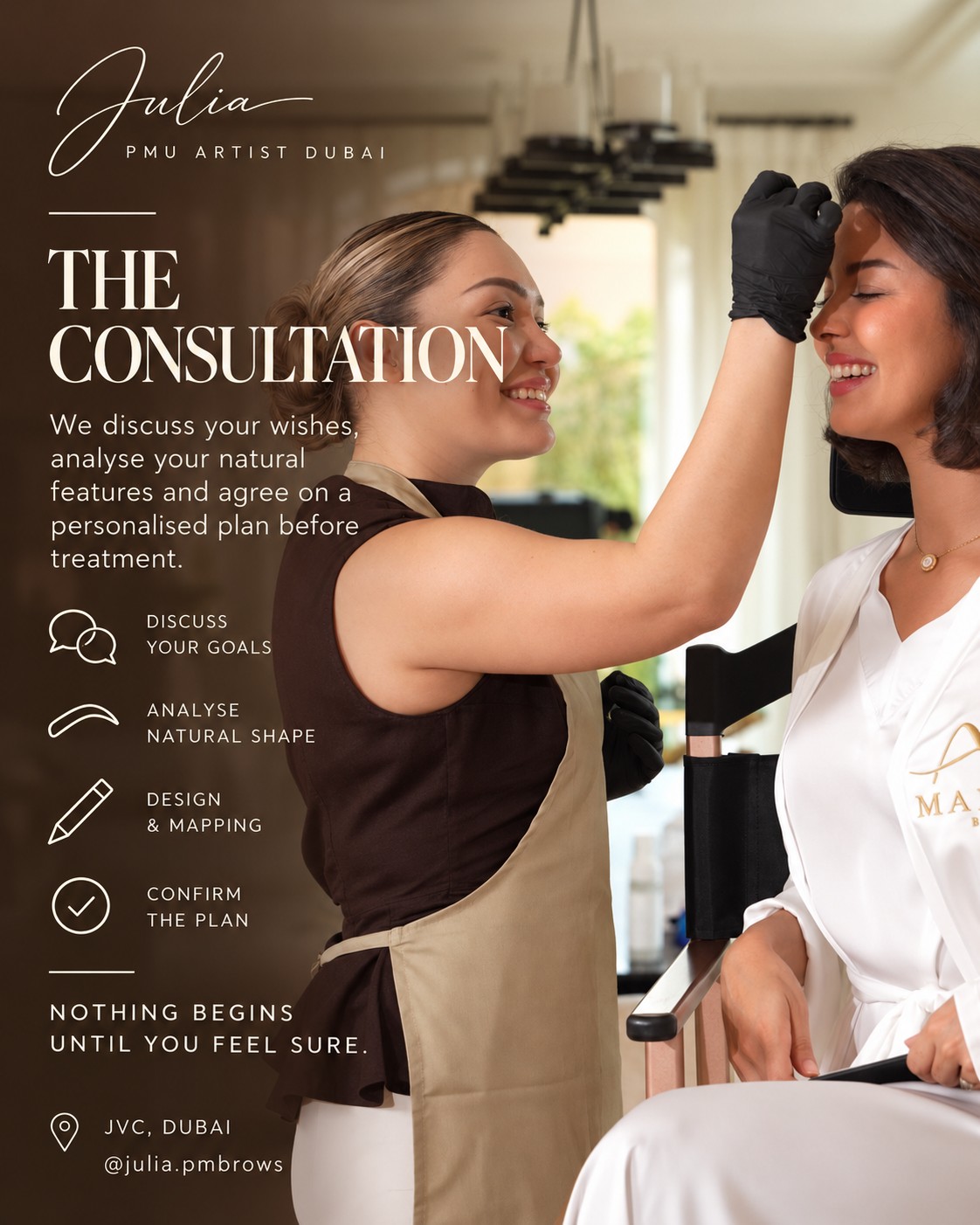 Julia consulting a client before permanent makeup treatment