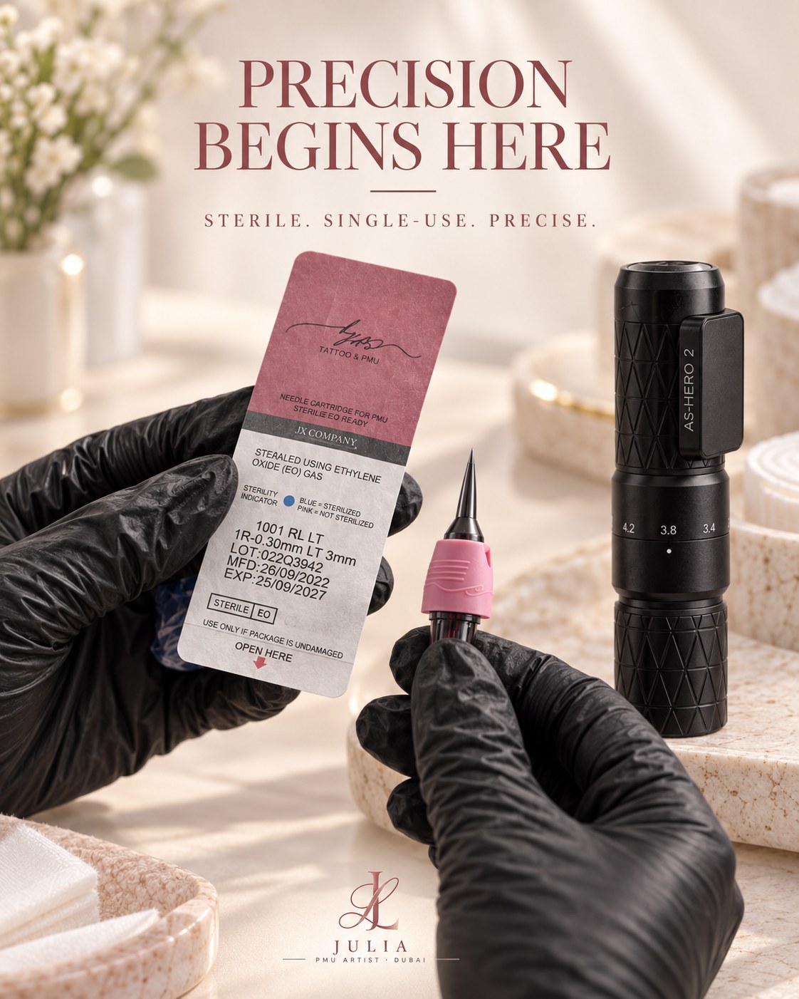 Sterile single-use cartridge and precision PMU setup